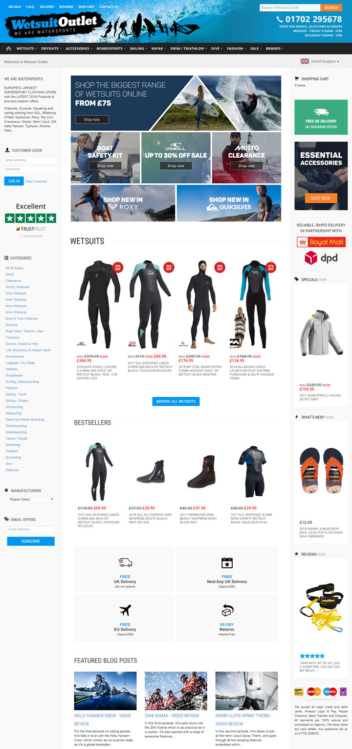 欧洲最大的品牌水上运动服装和设备在线零售商：Wetsuit Outlet