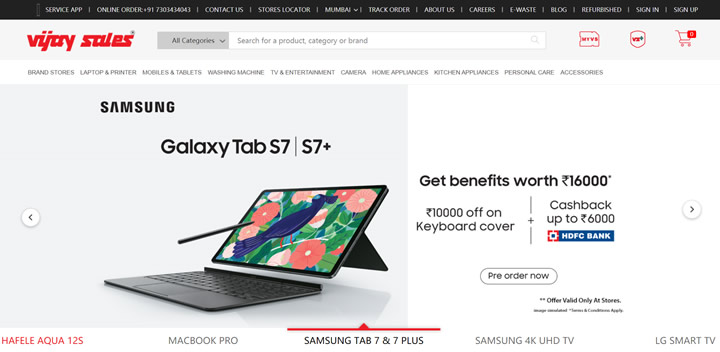 印度电子产品购物网站：Vijay Sales