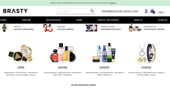 奥地利手表、香水、化妆品和珠宝购物网站：Brasty.at