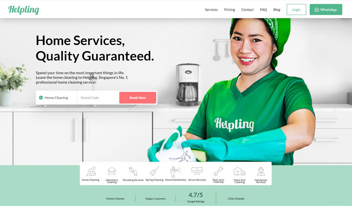 灵活预订清洁服务：Helpling新加坡兼职清洁工预订平台